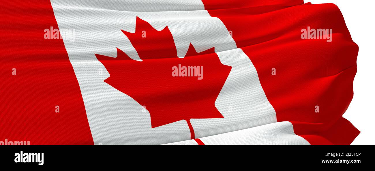 Canadian flag closeup on white background - 3D Rendering Stock Photo