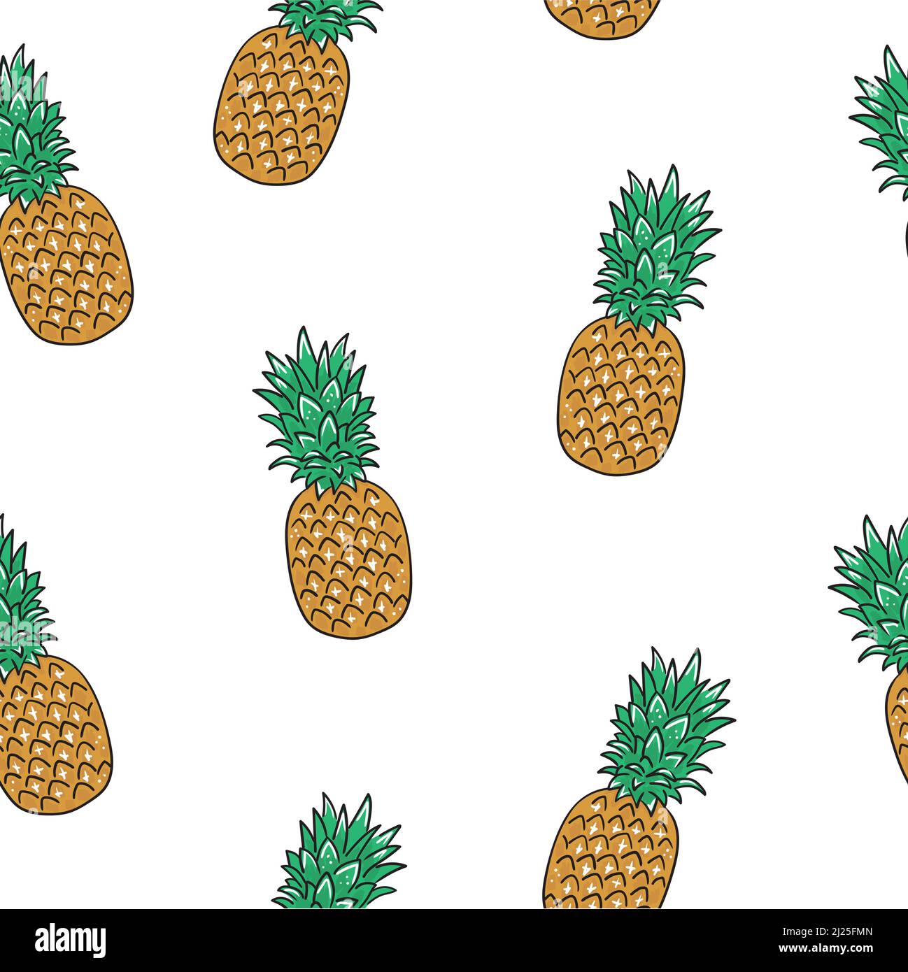 Seamless pattern with pineapples isolated on a white background. Stock vector illustration. Stock Vector