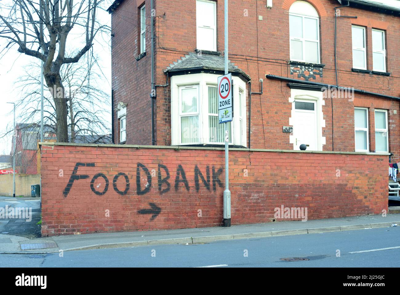 sign to food bank in leeds yorkshire united kingdom Stock Photo