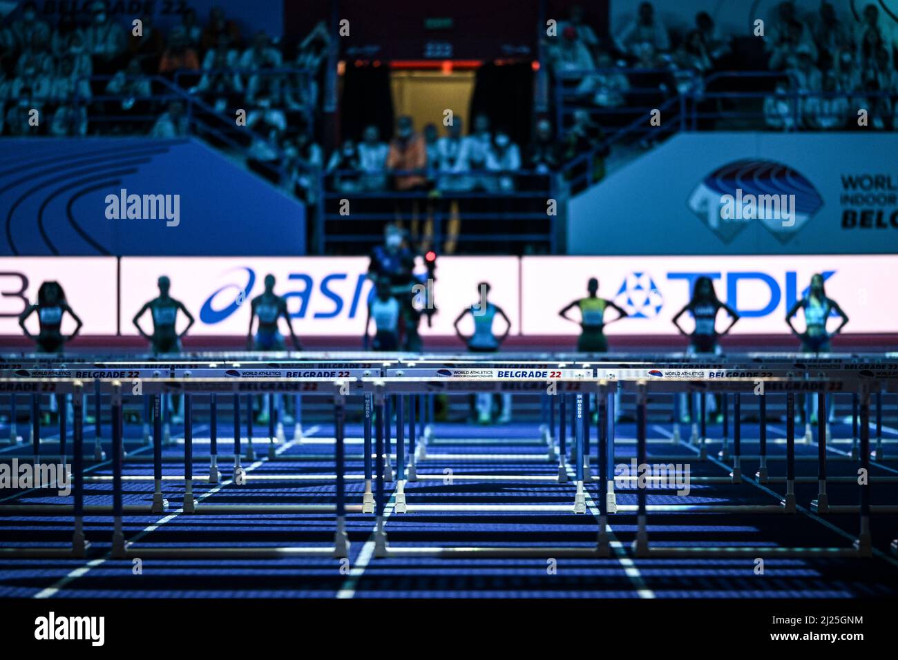 Final of the 60 meters hurdles World Indoor Championships in Belgrade