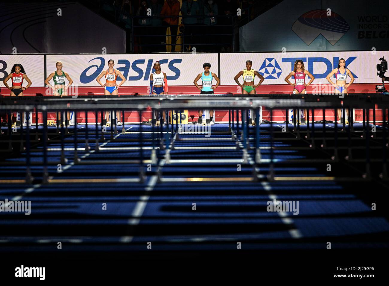 Final of the 60 meters hurdles World Indoor Championships in Belgrade