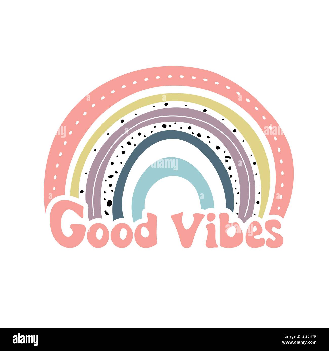 Hand drawing Rainbow and lettering Good Vibes Stock Vector Image ...