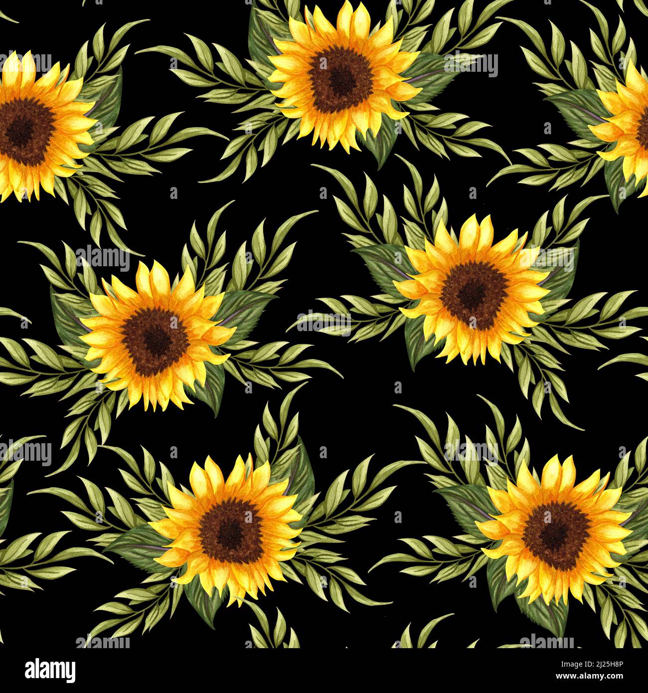 Seamless pattern with sunflowers on black background. Collection ...