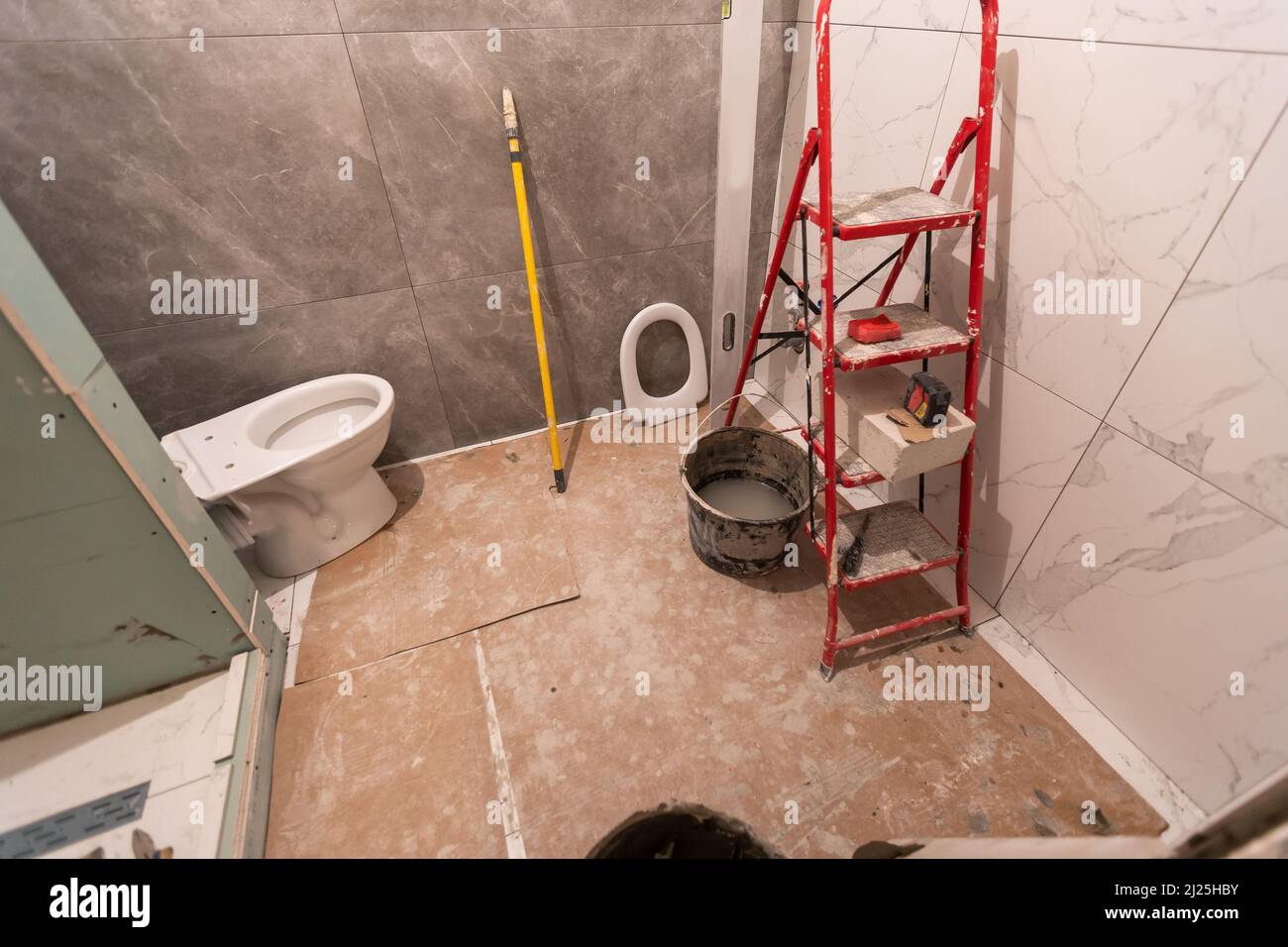 Under construction new bathtub remodeling a home bathroom, plumbing