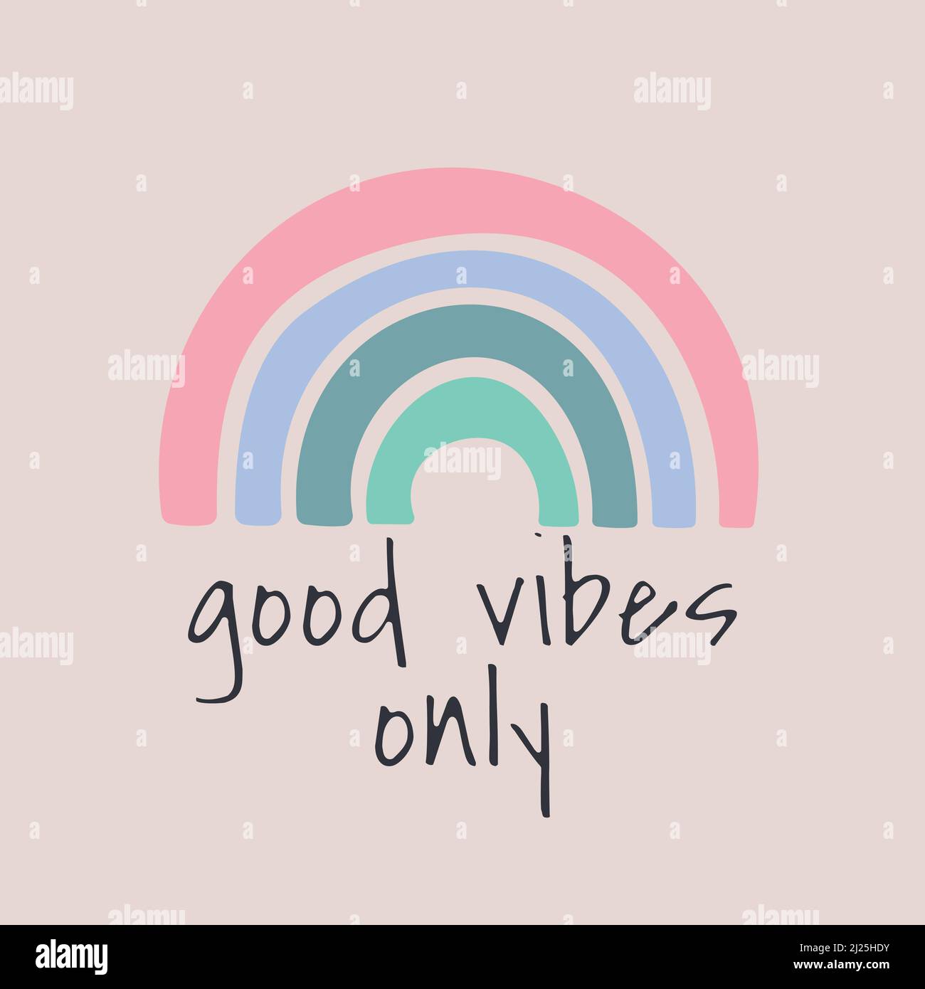 Hand drawing Rainbow and lettering Good vibes only Stock Vector ...
