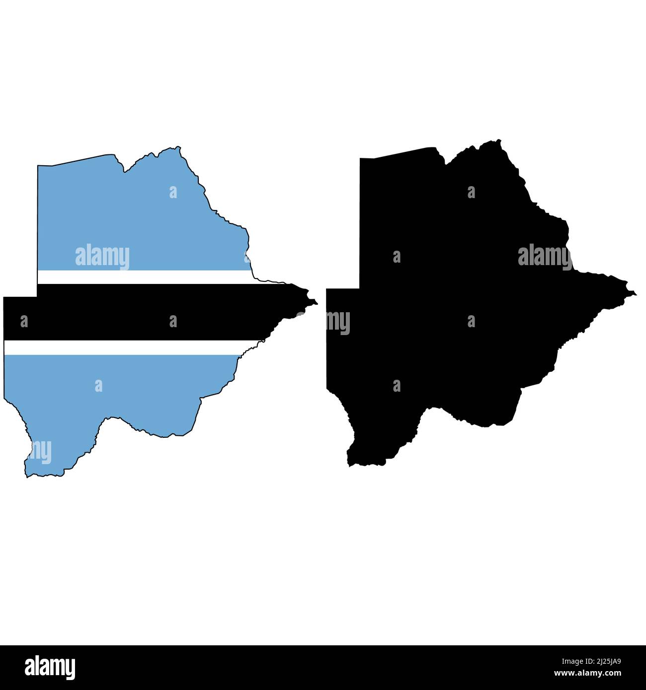 Botswana map on white background. Botswana country flag inside country