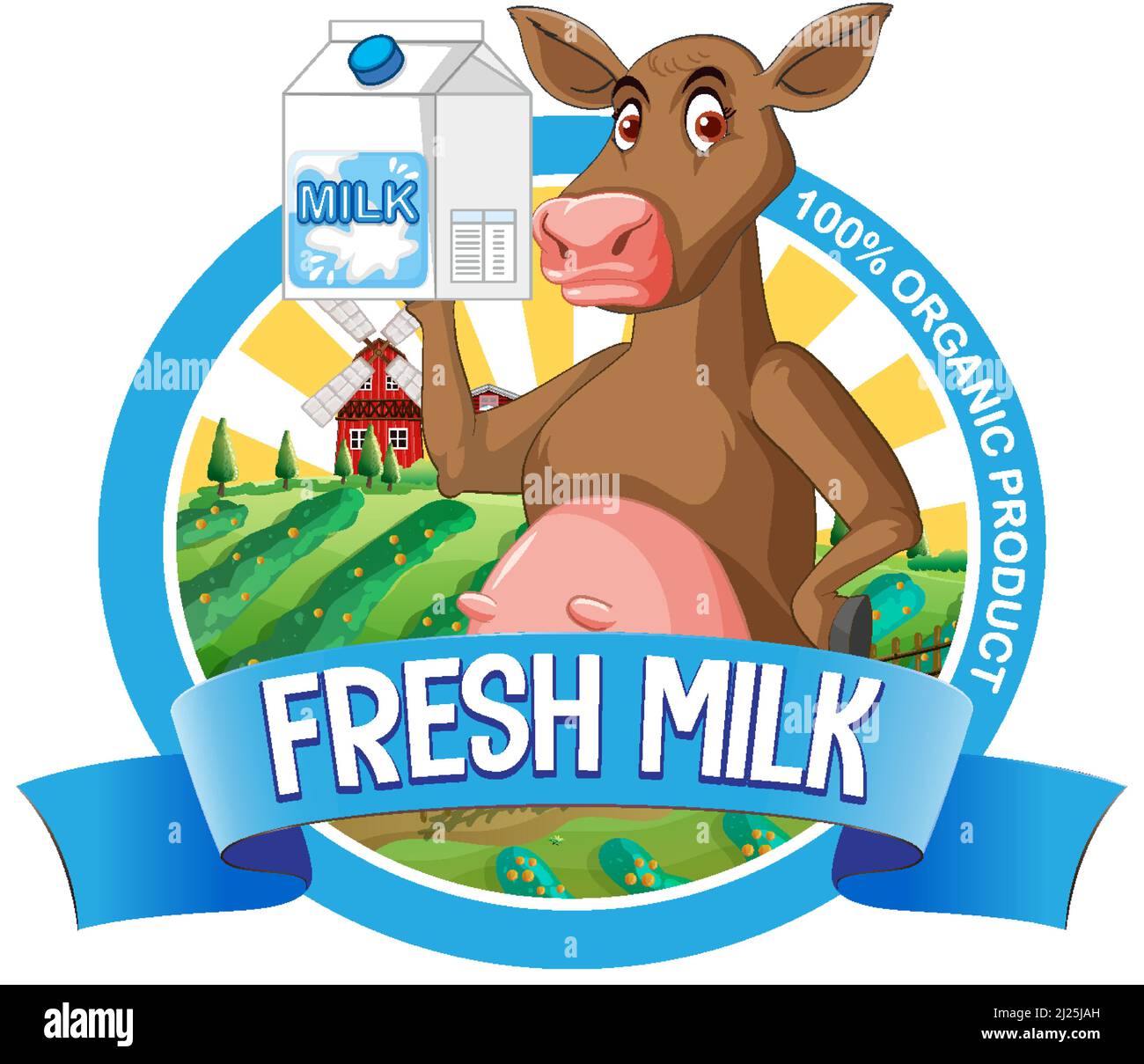 Cartoon cow with fresh milk label illustration Stock Vector Image & Art ...