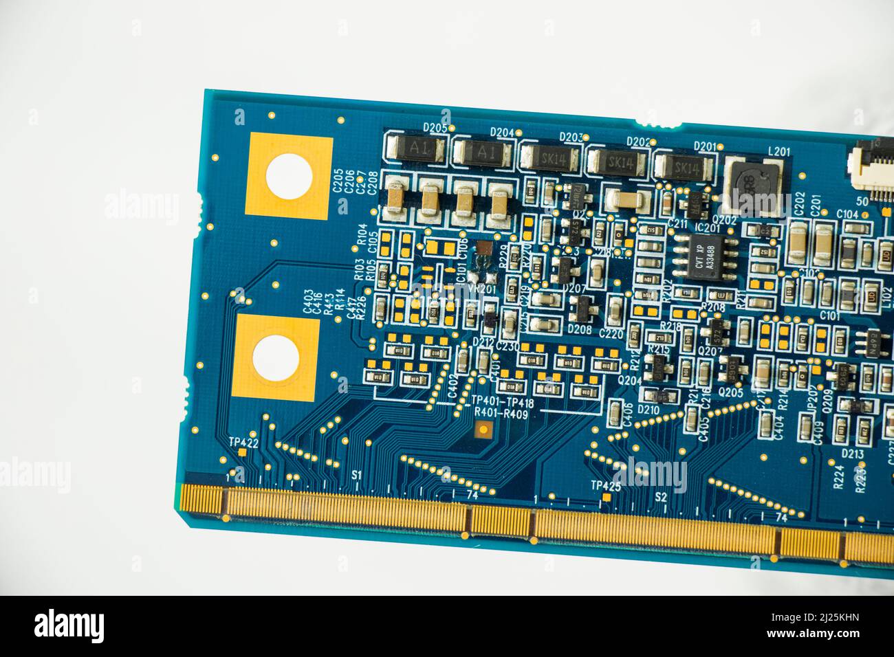 Electronic motherboard and isometric processor and microchip, Ukraine and Russian war theme Stock Photo