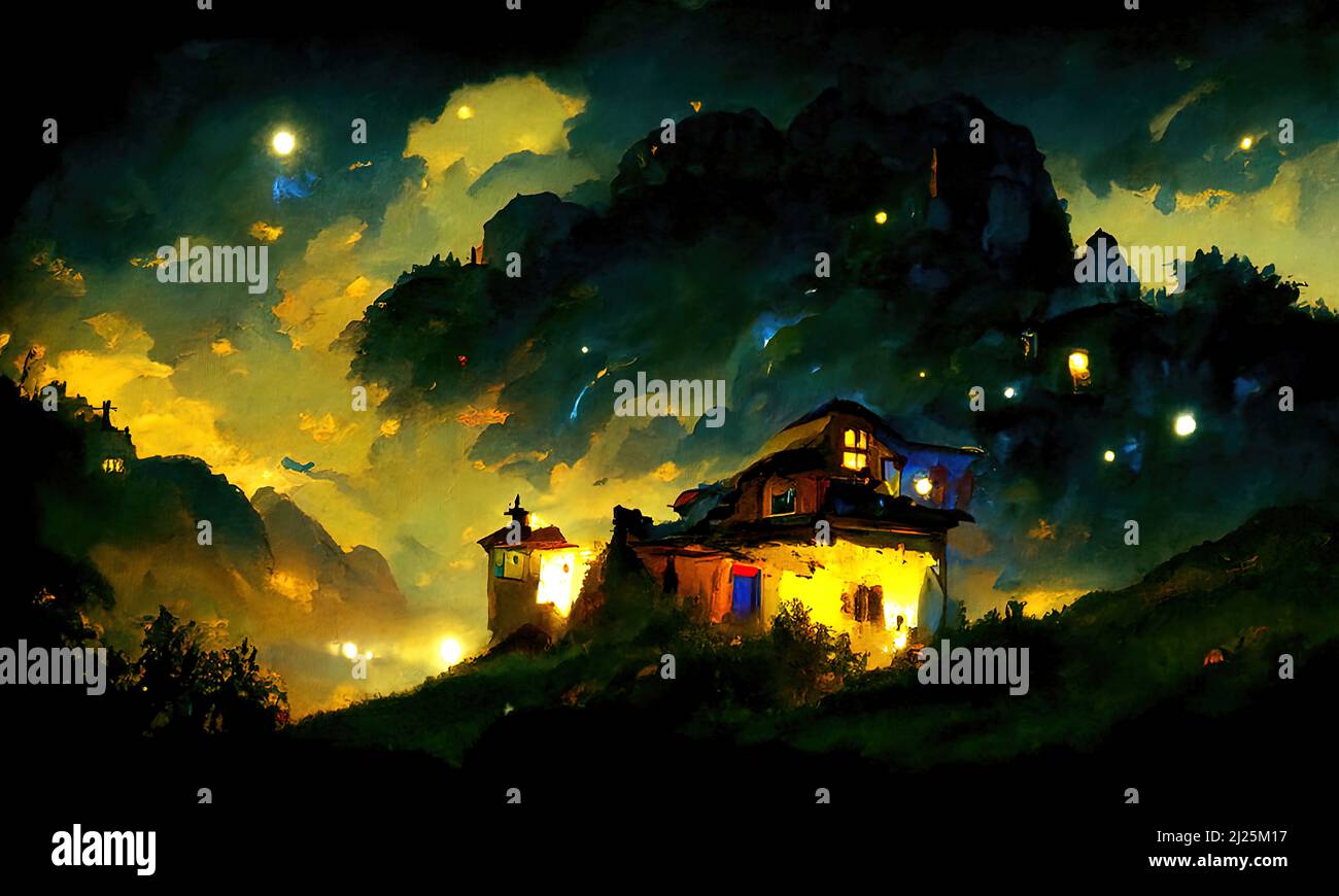 A fairy landscape, a magical night Stock Photo