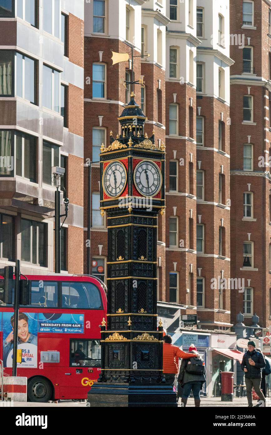 Little Ben is a cast iron miniature clock tower, Vauxhall Bridge Road and Victoria Street, in Westminster, central London, near Victoria station Stock Photo