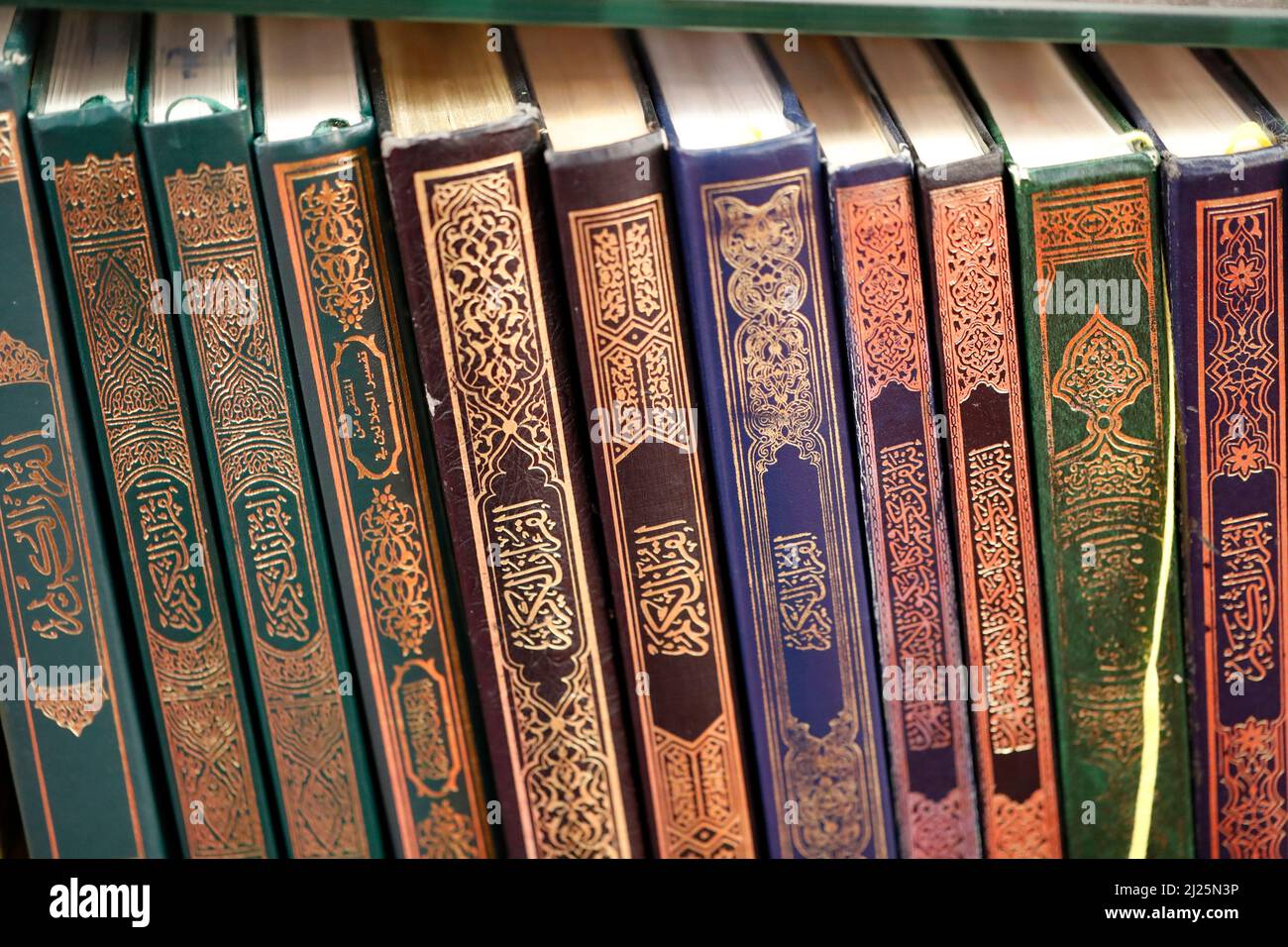 Copies of the Holy Quran on shelves in a Mosque Stock Photo Alamy