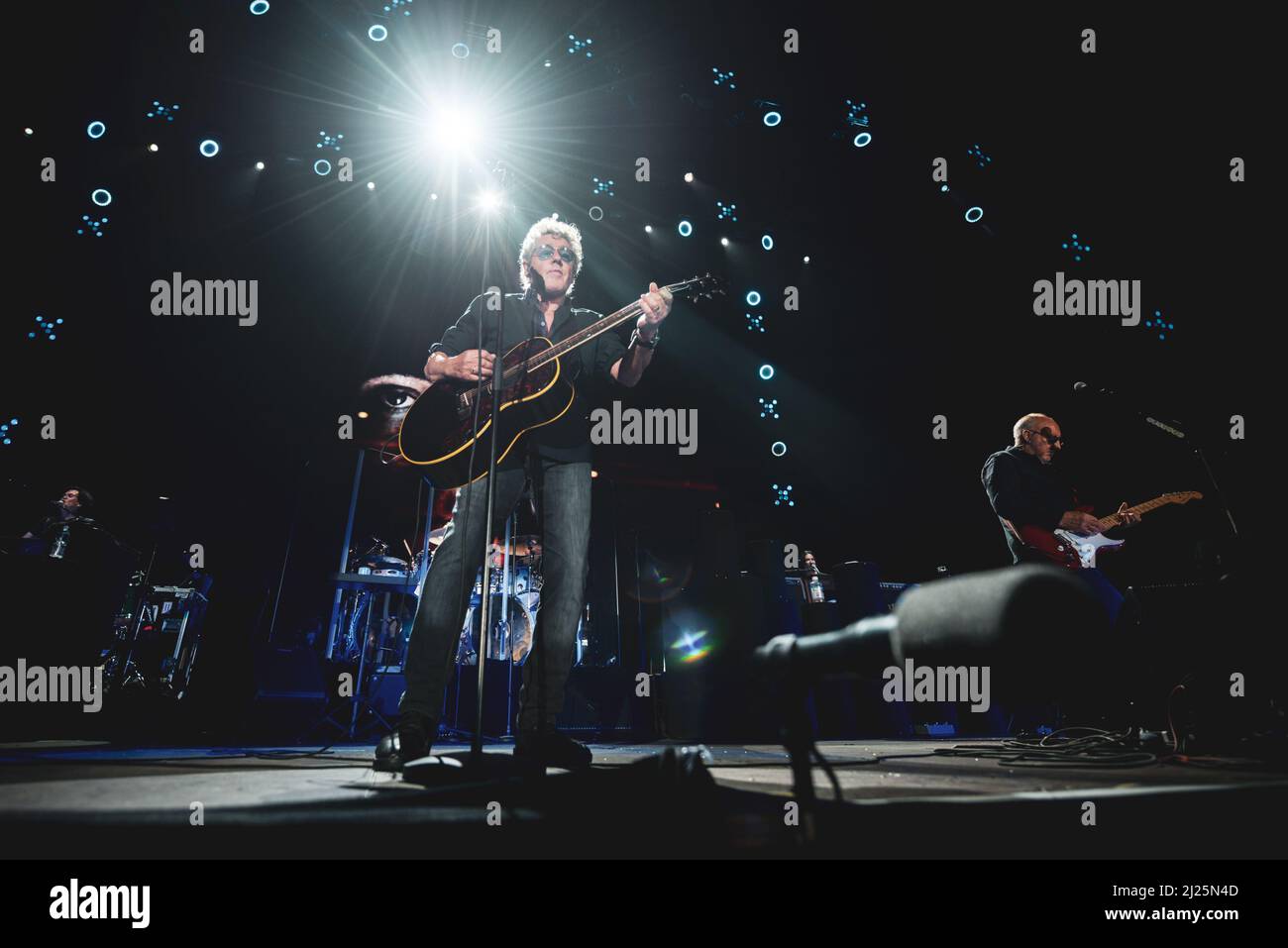 ITALY, BOLOGNA, UNIPOL ARENA 2016: Roger Daltrey and Pete Townshend, of the British rock band “The Who”, performing live on stage for the “Back to the Who” European tour Stock Photo
