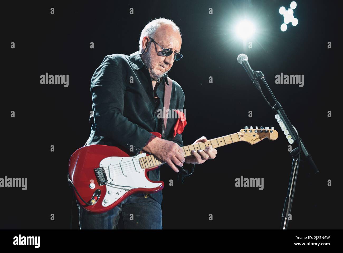 ITALY, BOLOGNA, UNIPOL ARENA 2016: Pete Townshend, guitarist of the British rock band “The Who”, performing live on stage for the “Back to the Who” European tour Stock Photo