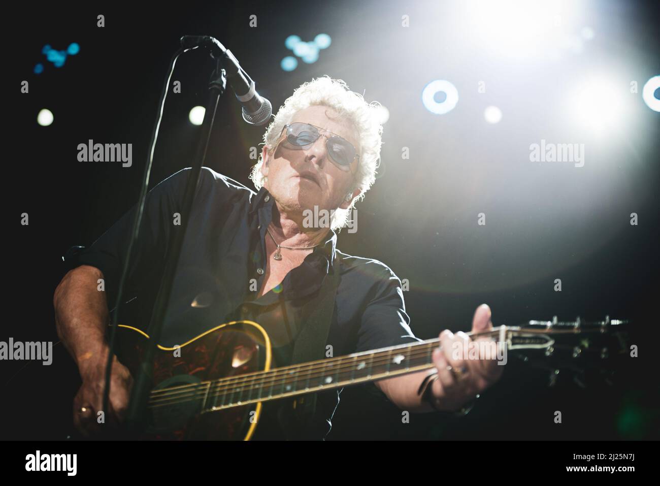 ITALY, BOLOGNA, UNIPOL ARENA 2016: Roger Daltrey, singer of the British rock band “The Who”, performing live on stage for the “Back to the Who” European tour Stock Photo