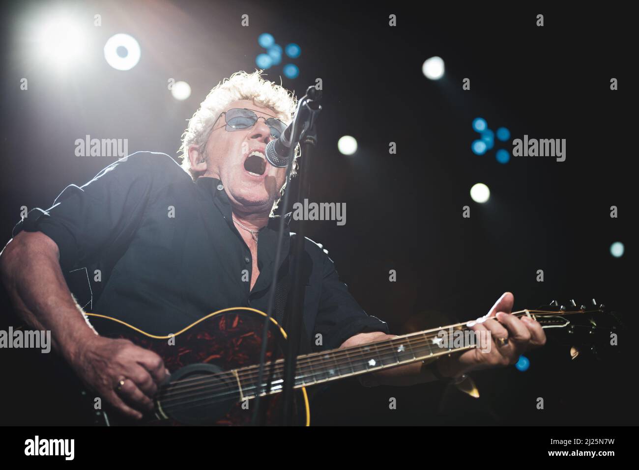 ITALY, BOLOGNA, UNIPOL ARENA 2016: Roger Daltrey, singer of the British rock band “The Who”, performing live on stage for the “Back to the Who” European tour Stock Photo