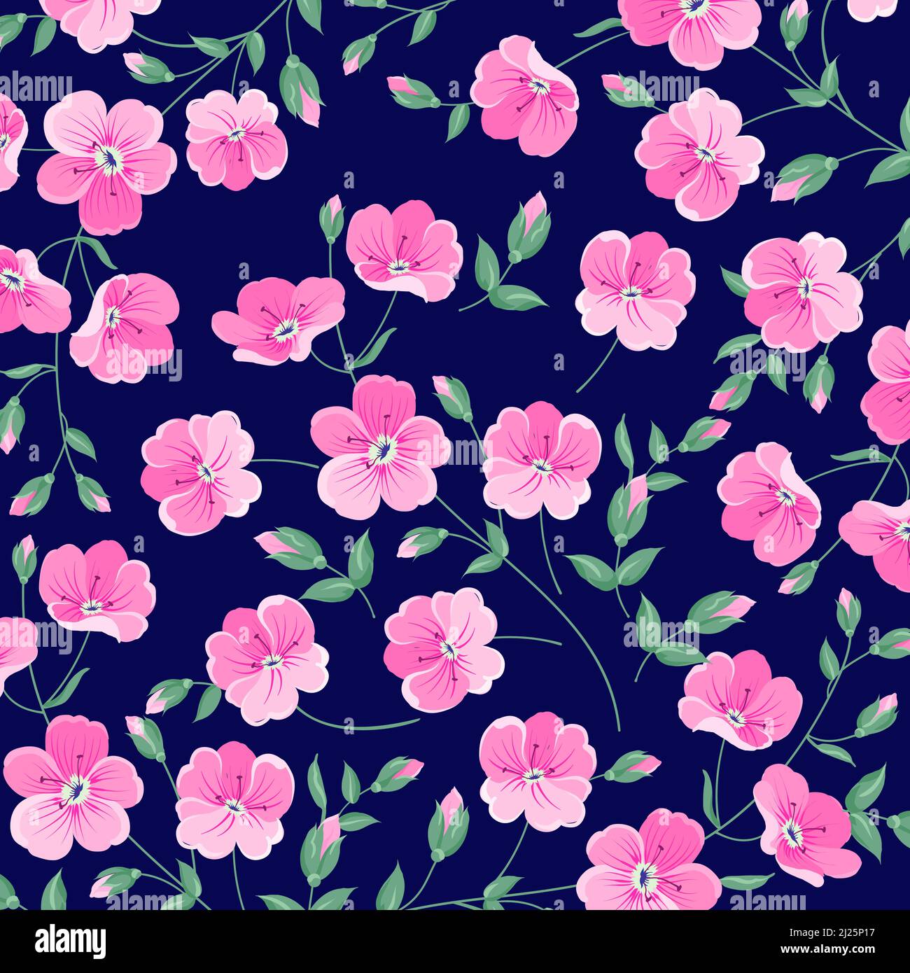 Pink Flower Green Leaf Floral Pattern Stock Vector Image & Art - Alamy