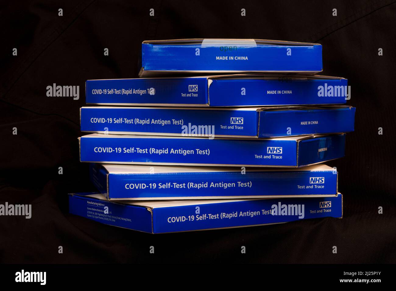 Blue NHS Covid19 lateral flow test kit boxes / rapid lateral flow antigen coronavrus test kits