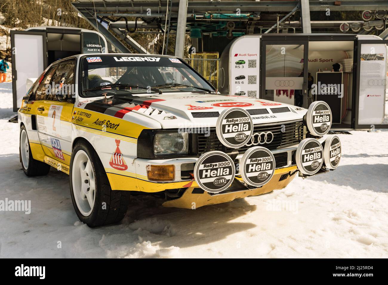 SPINDLERUV MLYN, CZ - 18th March. 2022: Audi Quattro A2 Sport Replica in Spindleruv Mlyn. The Audi Quattro is a four-wheel drive sports coupe made by Stock Photo