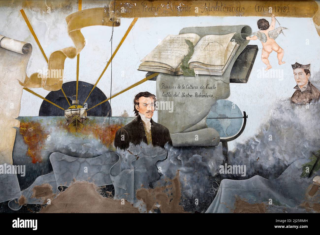 Detail of a mural depicting historical events in Ecuador, Riobamba