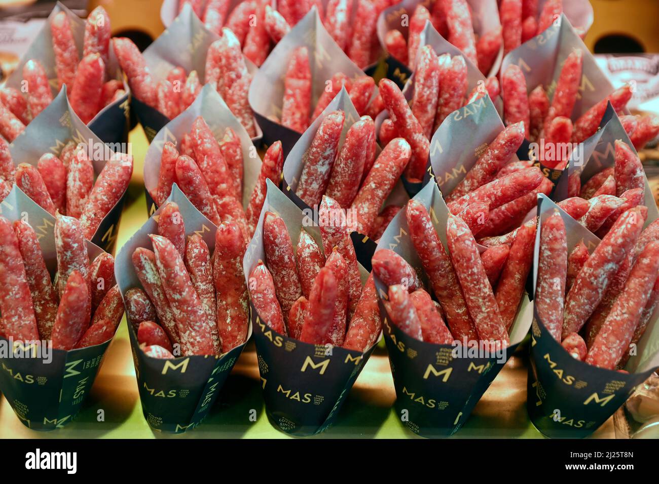 Ham sausages for sale at market Stock Photo Alamy