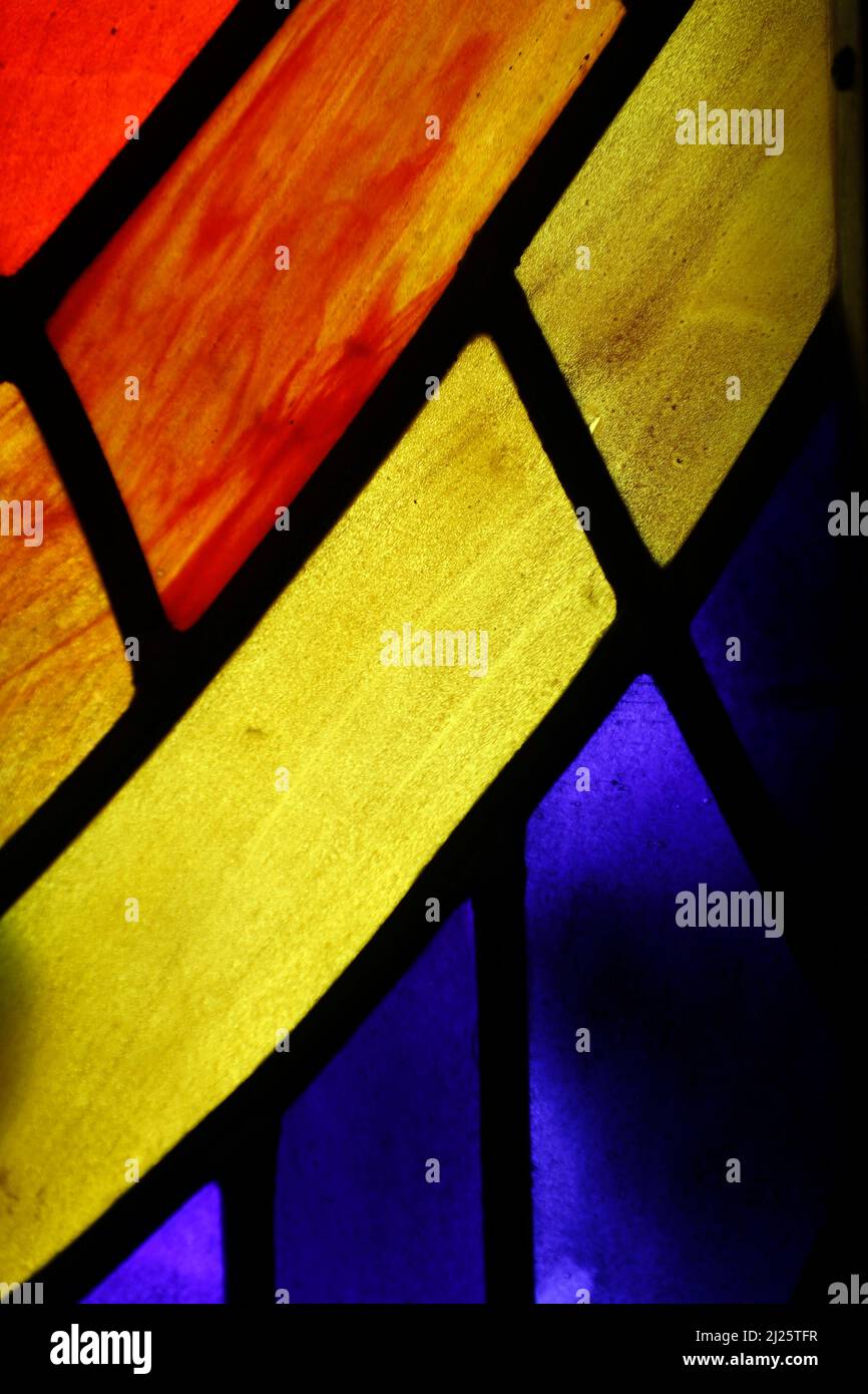 Almudena Cathedral. Stained glass window. Stock Photo