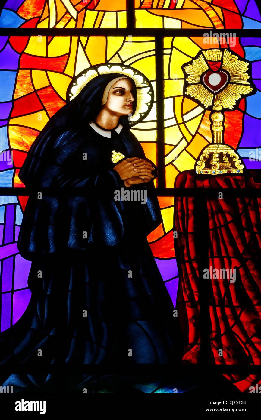 Almudena Cathedral. Stained glass window. Santa Maria Micaela Stock