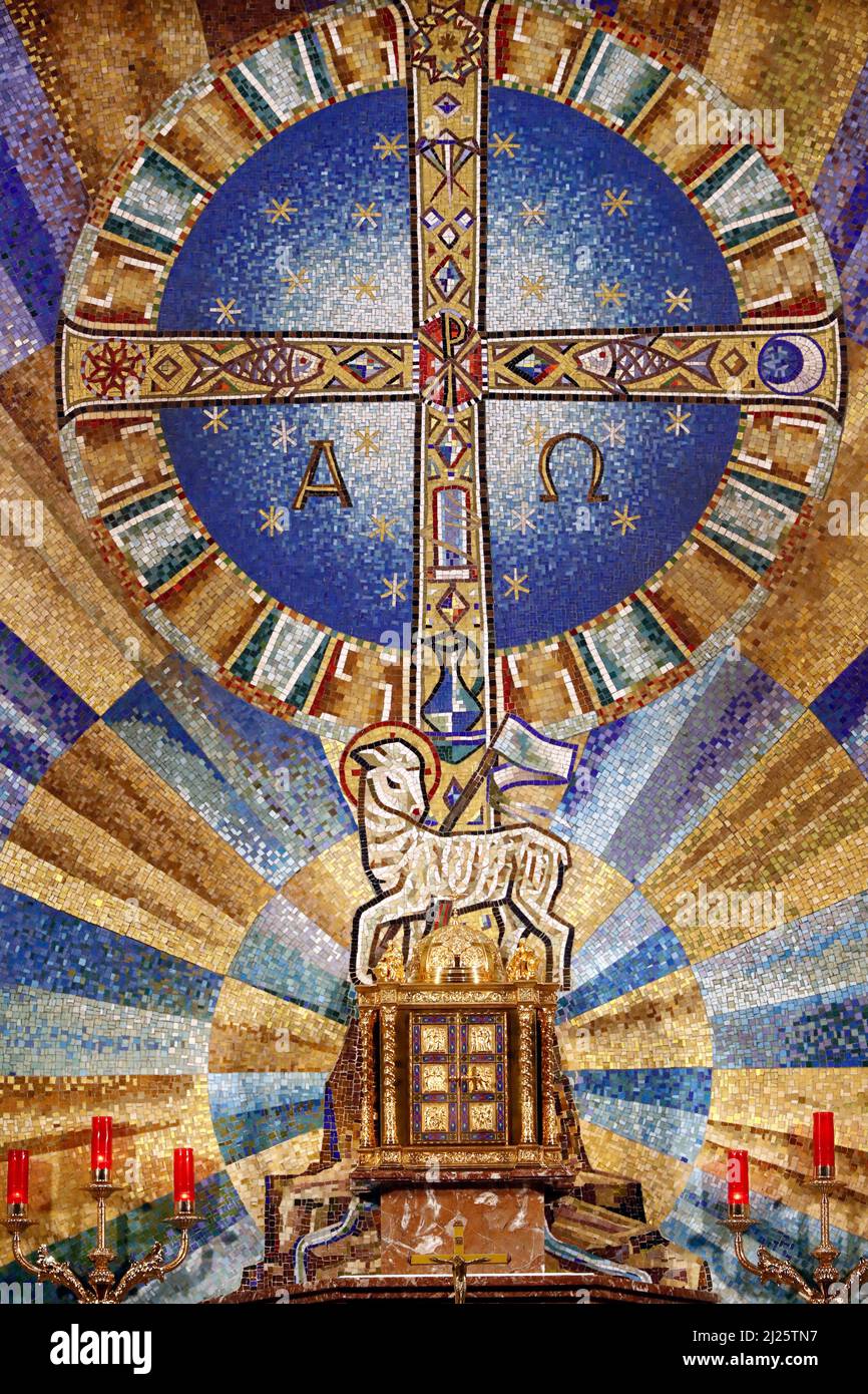 Basilica of Jesus de Medinaceli. Lamb of God. Mosaics. Stock Photo