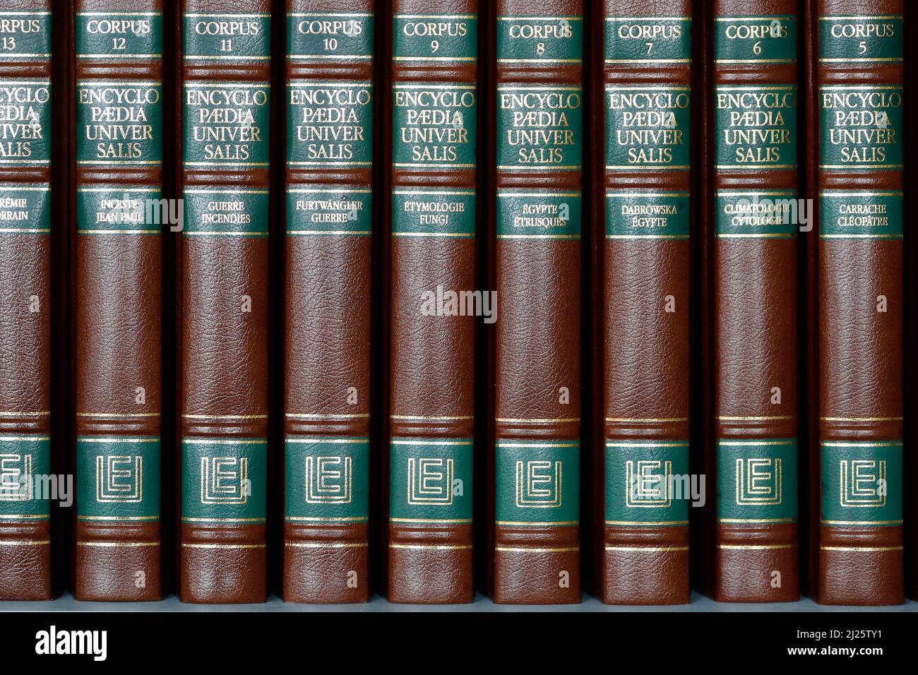 Encyclopedia Universalis general knowledge  books. Library. Stock Photo