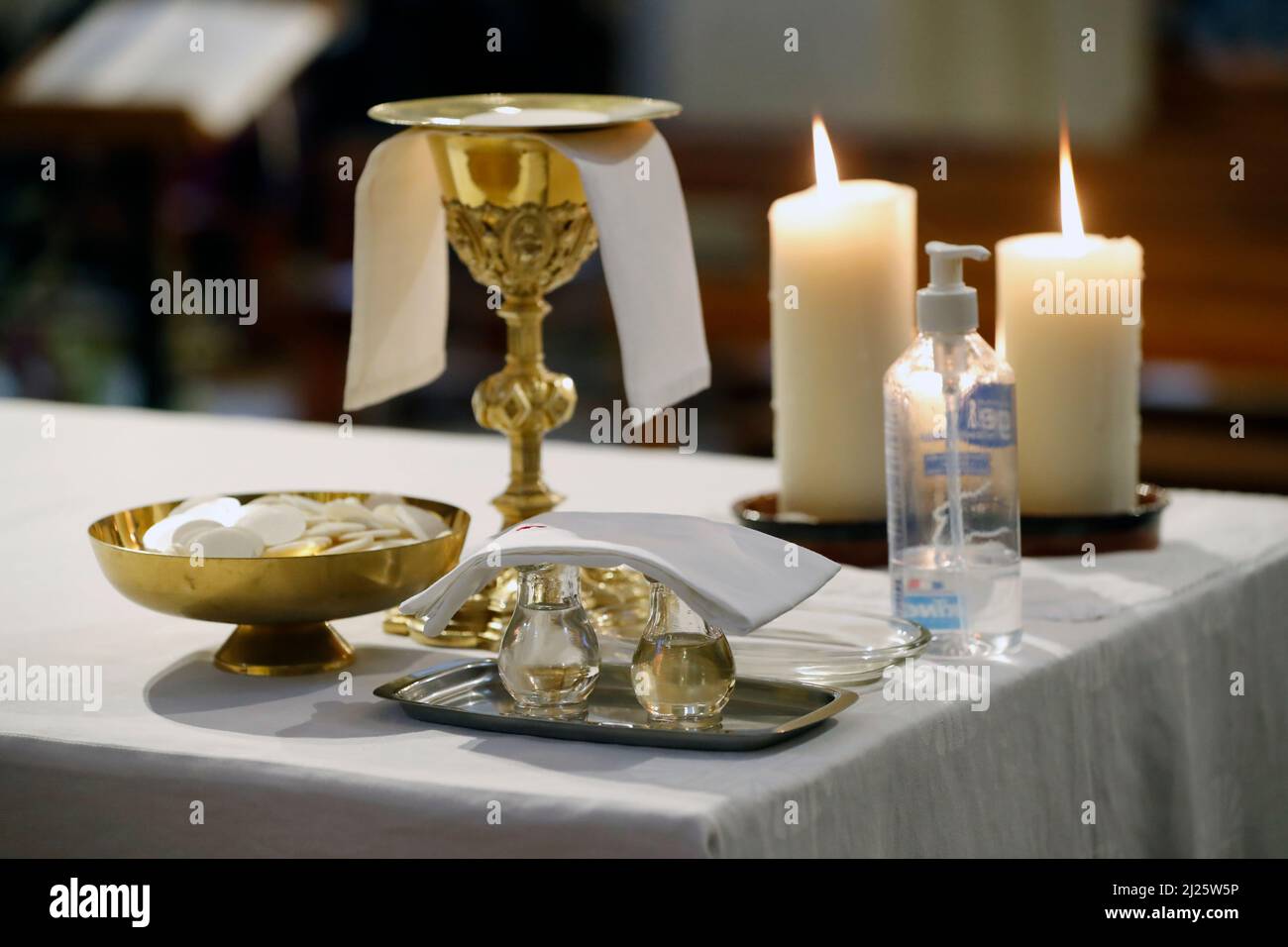 Catholic church. Eucharist table. Catholic mass Stock Photo Alamy