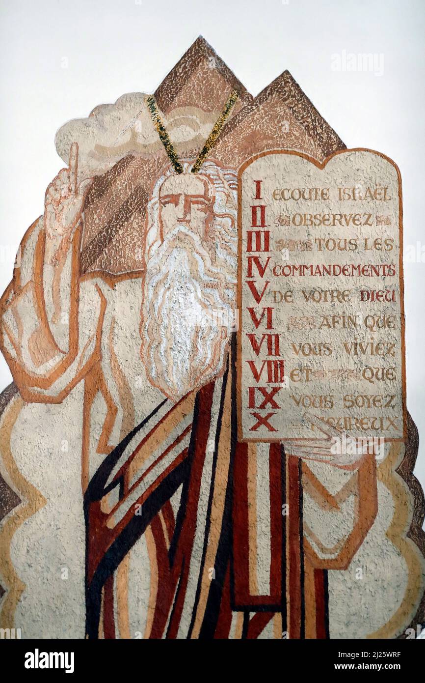 Moses receiving the commandments  also known as the Decalogue. Stock Photo