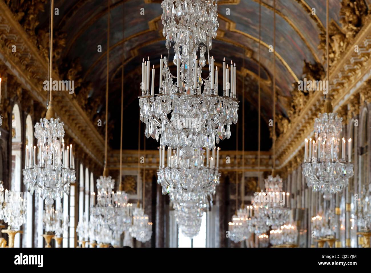 Palace of Versailles interior. Galerie des Glaces. Stock Photo