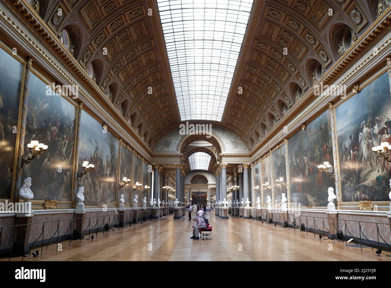 The Galerie des Batailles in the Palace of Versailles. Stock Photo