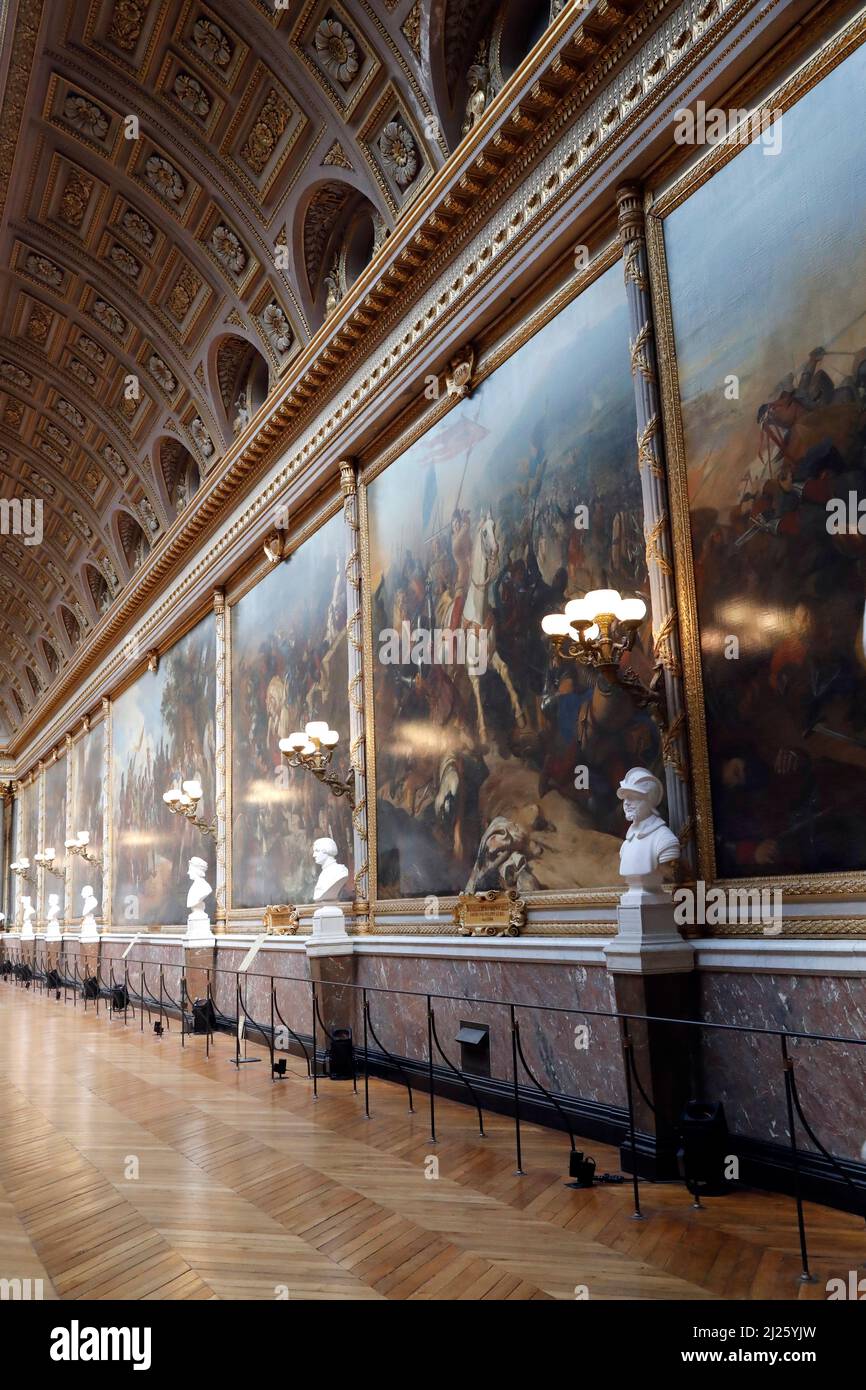 The Galerie des Batailles in the Palace of Versailles. Stock Photo