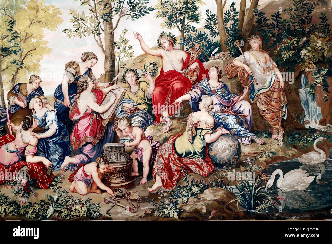 Versailles palace.  Tapestry. Le Parnasse.  Tapestry. Le Parnasse. Manufacture des Gobelins. Stock Photo