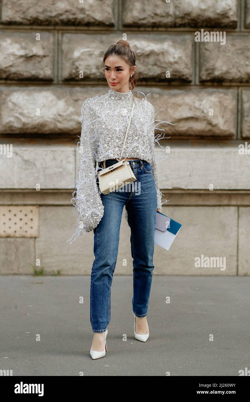 Street style, Heart Evangelista arriving at Hermes Fall-Winter 2022-2023  show, held at Garde Republicaine, Paris, France, on March 5th, 2022. Photo  by Marie-Paola Bertrand-Hillion/ABACAPRESS.COM Stock Photo - Alamy