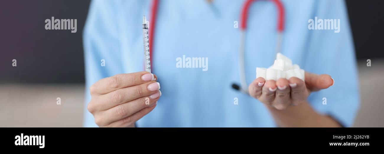 Insulin syringe and refined sugar Stock Photo Alamy