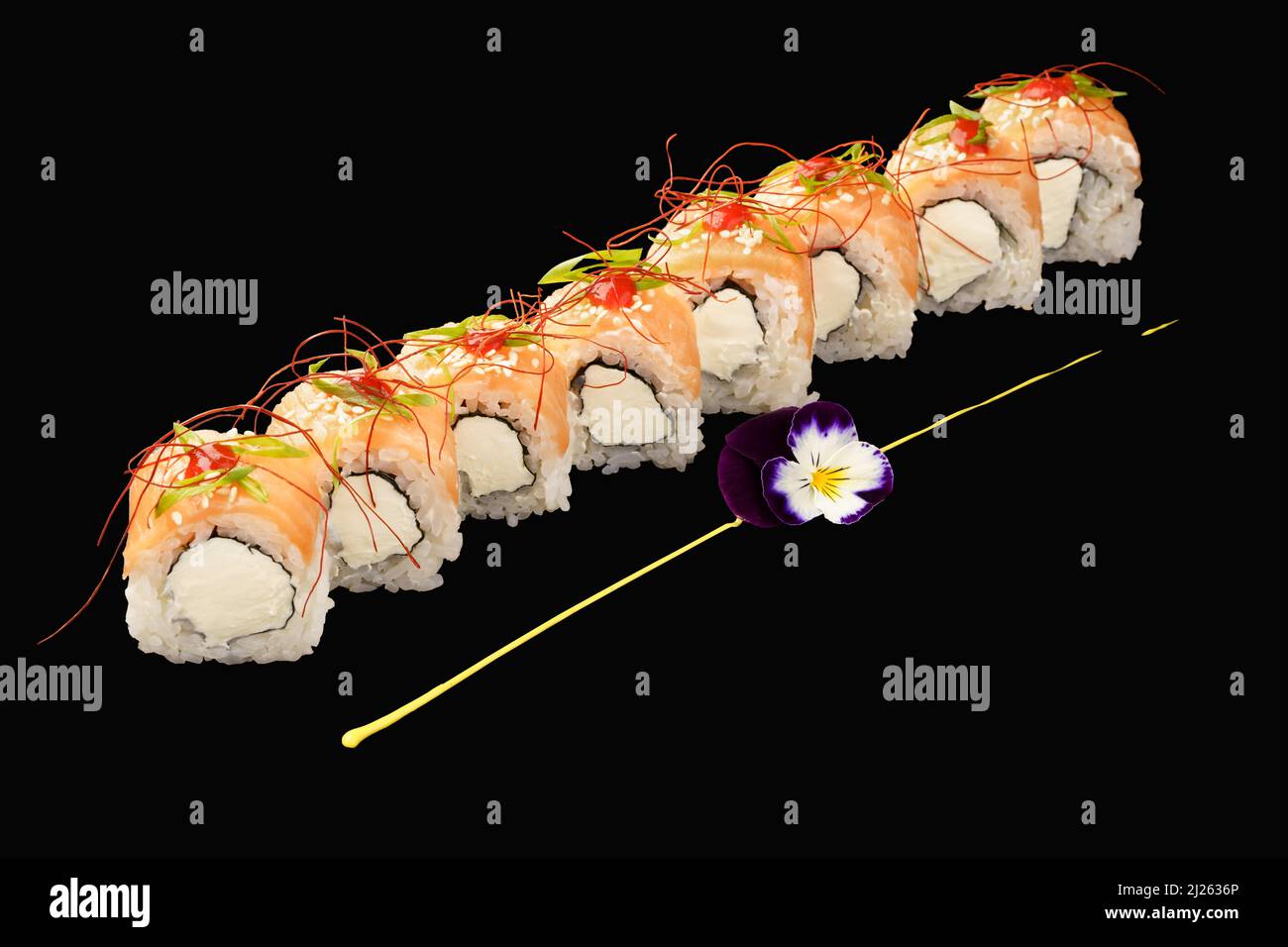japanese sushi roll with salmon, philadelphia cheese, japanese