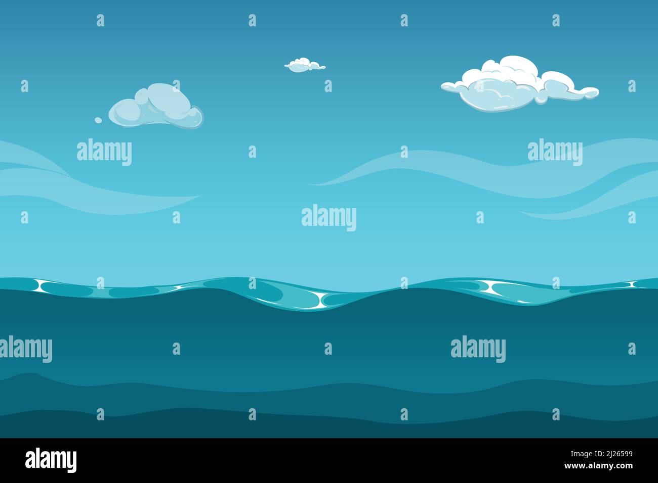 Sea landscape. Blue ocean waves on sky background Stock Vector Image ...