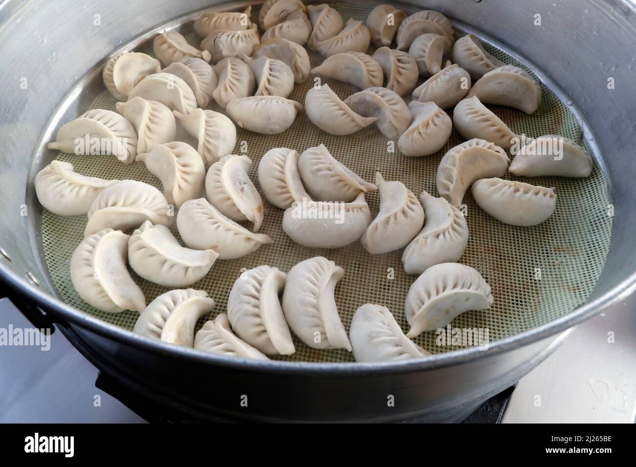 Traditional nepalese restaurant. Vegetarian Tibetan Momo dumplings
