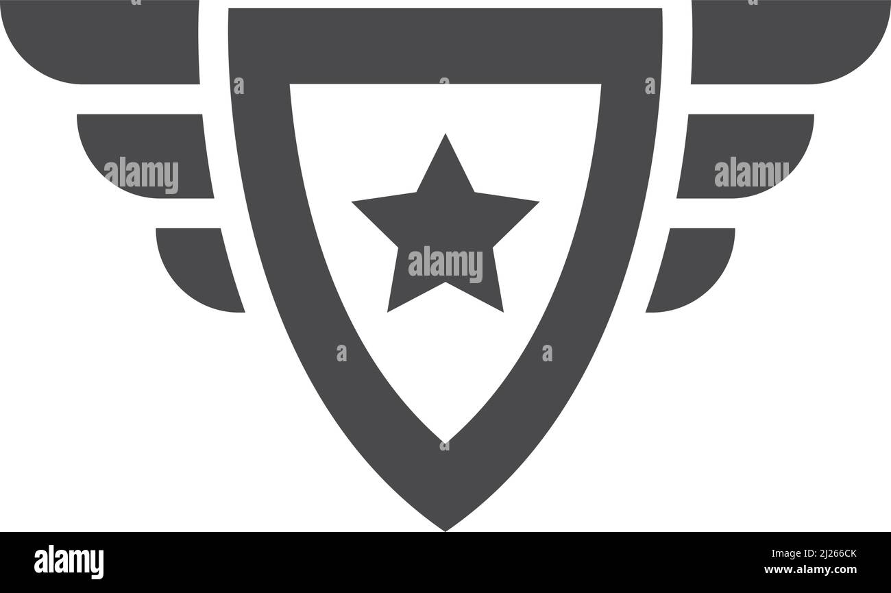 Winged shield icon. Military symbol. Superhero sign Stock Vector