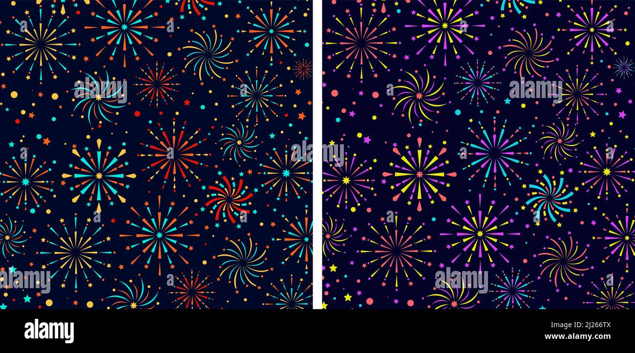 Colorful Fireworks Show On Dark Blue Sky Pattern Background Stock Vector