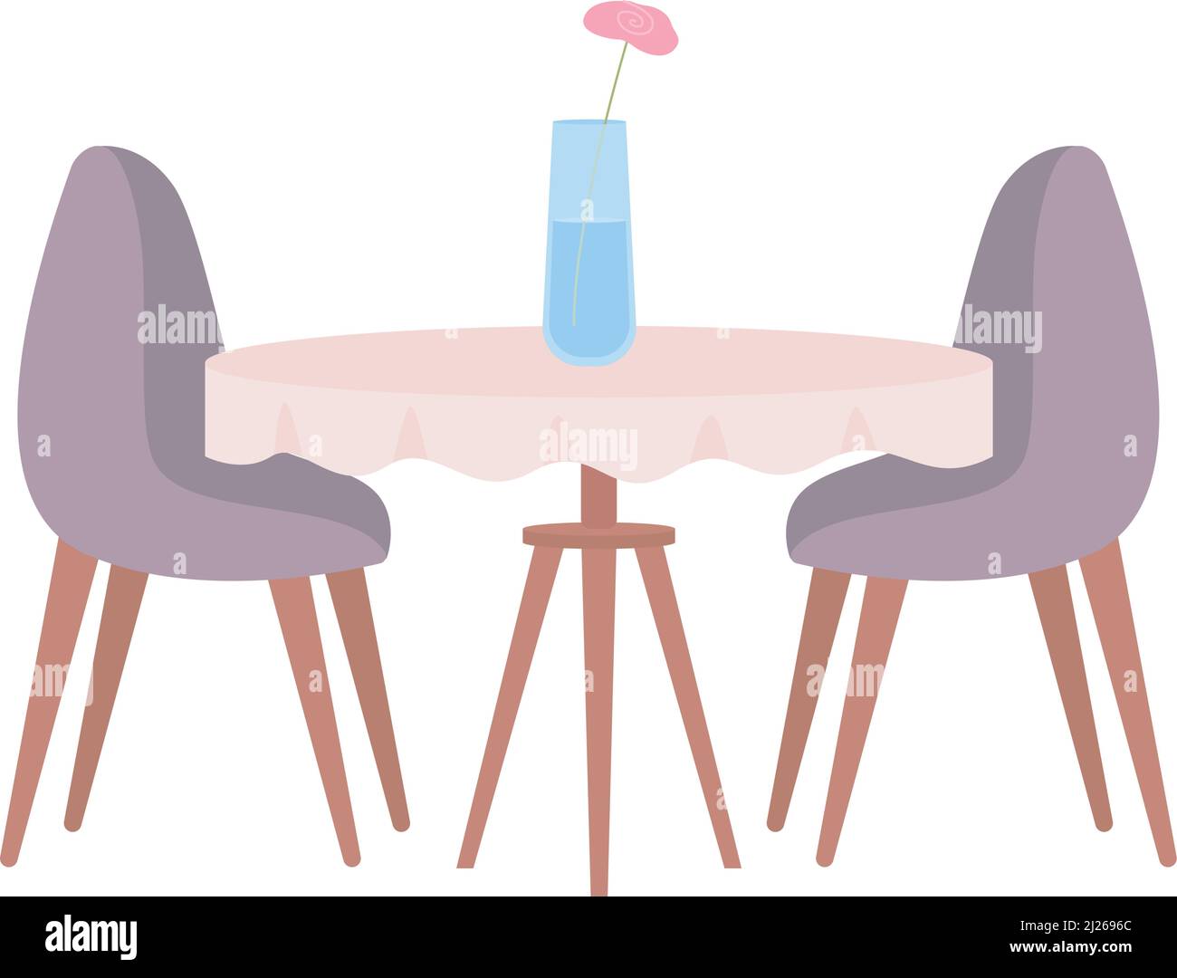 Table with tablecloth and chairs semi flat color vector object Stock Vector