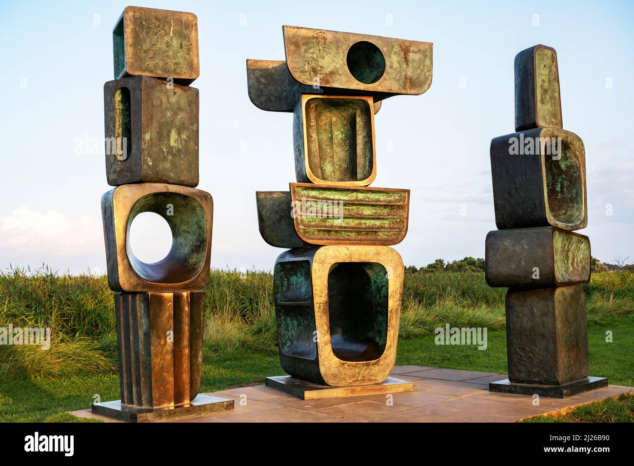 'Family of Man' sculpture by Barbara Hepworth, Snape Maltings, Suffolk, England. Stock Photo