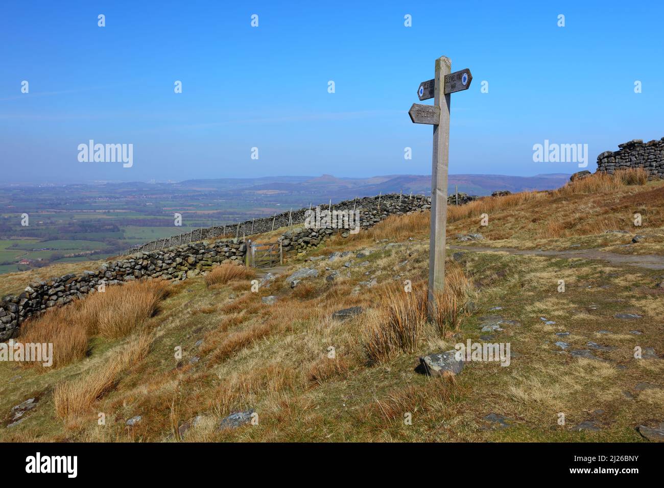 Cleveland Way long distance footpath with the Tees Valley in the distance. North Yorkshire, England, UK. Stock Photo