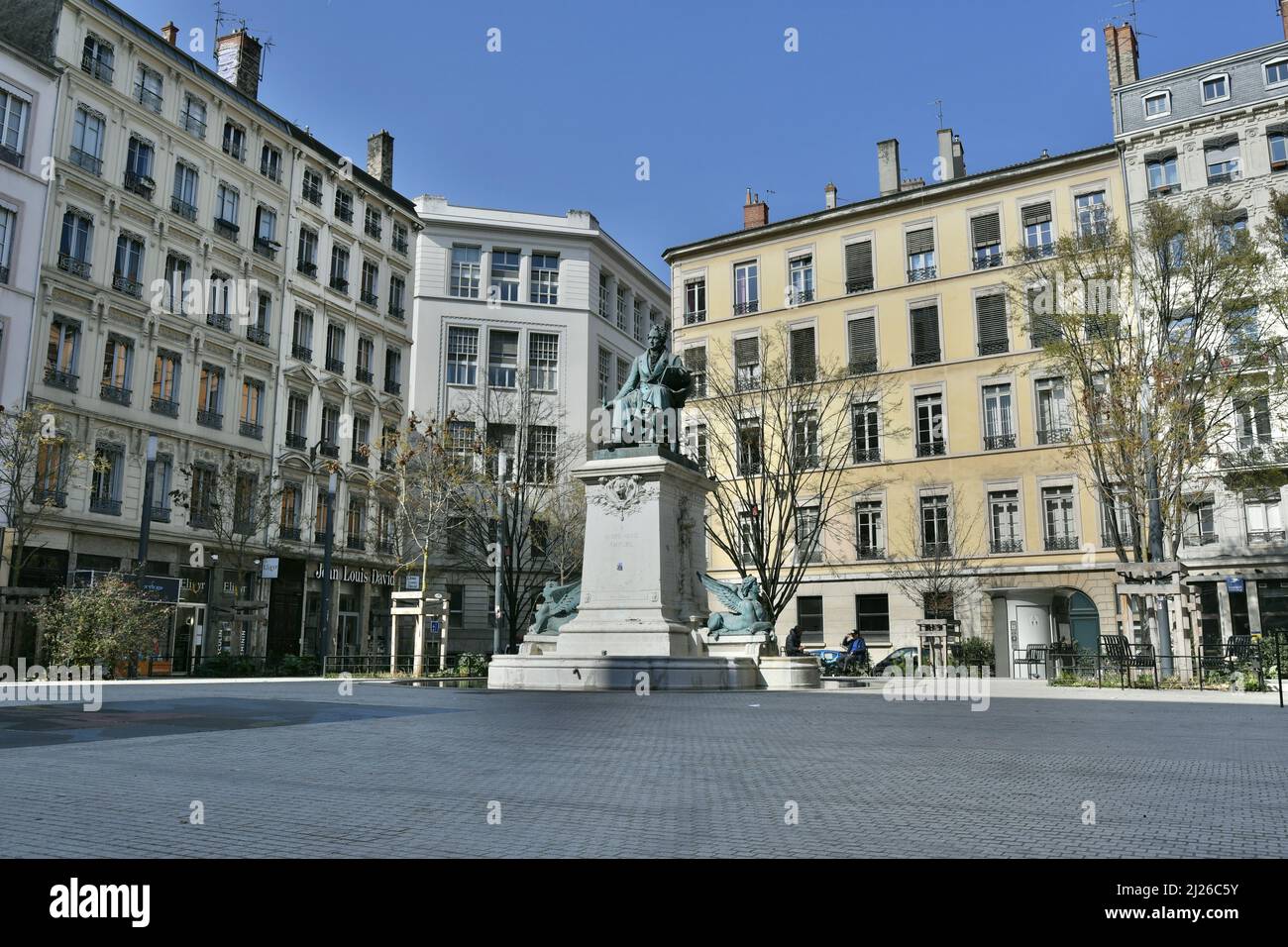 The Place Ampere is a pedestrian square in the 2nd arrondissement of Lyon Stock Photo