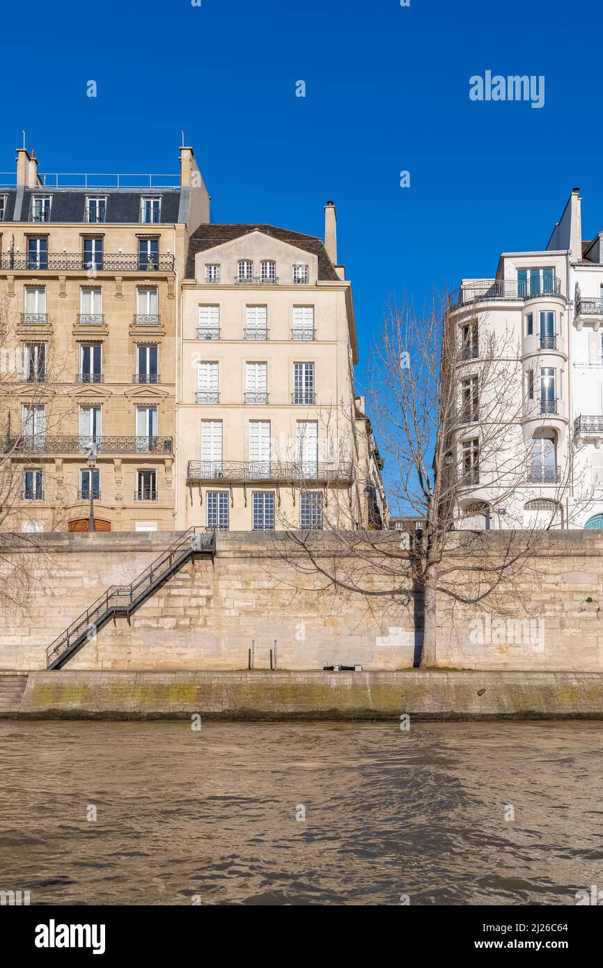 Paris, beautiful facades quai d Orleans, on the ile SaintLouis, sunny