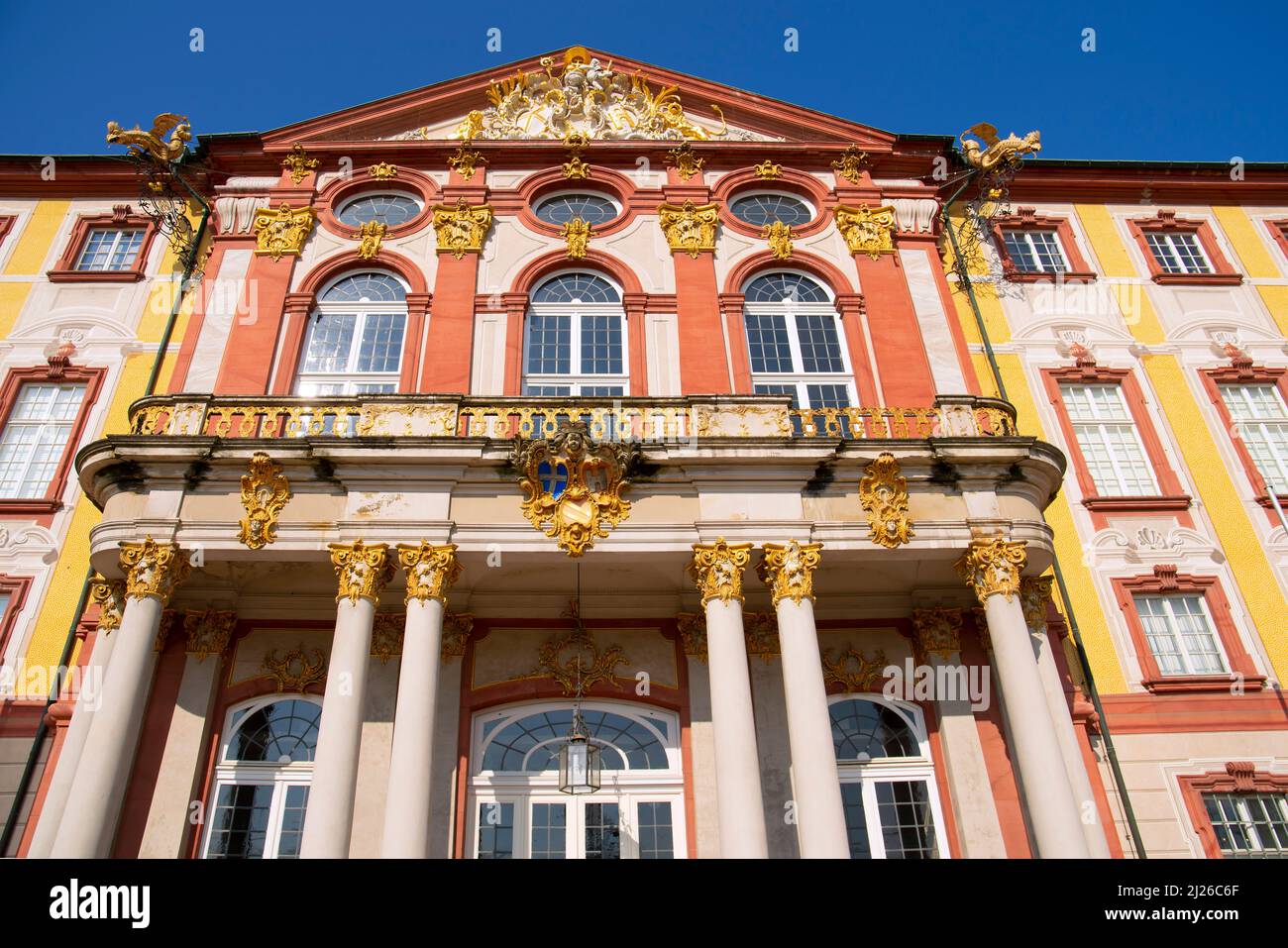 Bruchsal Palace, also called the Damiansburg, is a Baroque palace complex located in Bruchsal. Bruchsal is a city at the western edge of the Kraichgau Stock Photo
