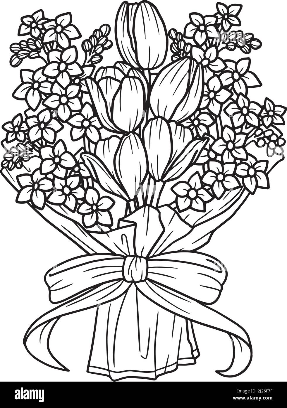 Flower Bouquet Coloring Page for Adults Stock Vector Image & Art ...