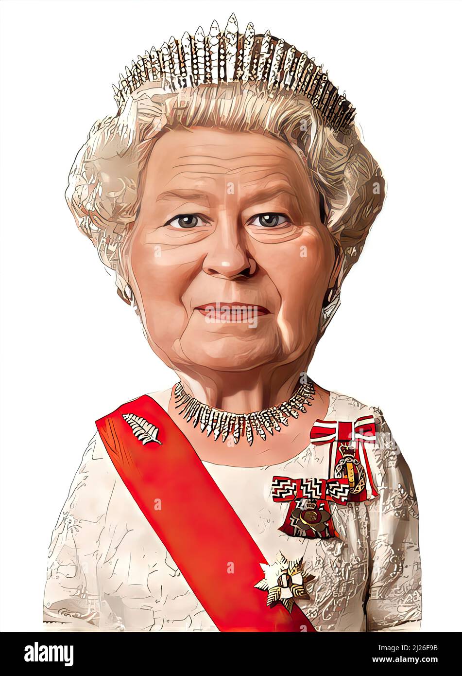 Queen Elizabeth II Windsor of United Kingdom, caricature face Stock Photo