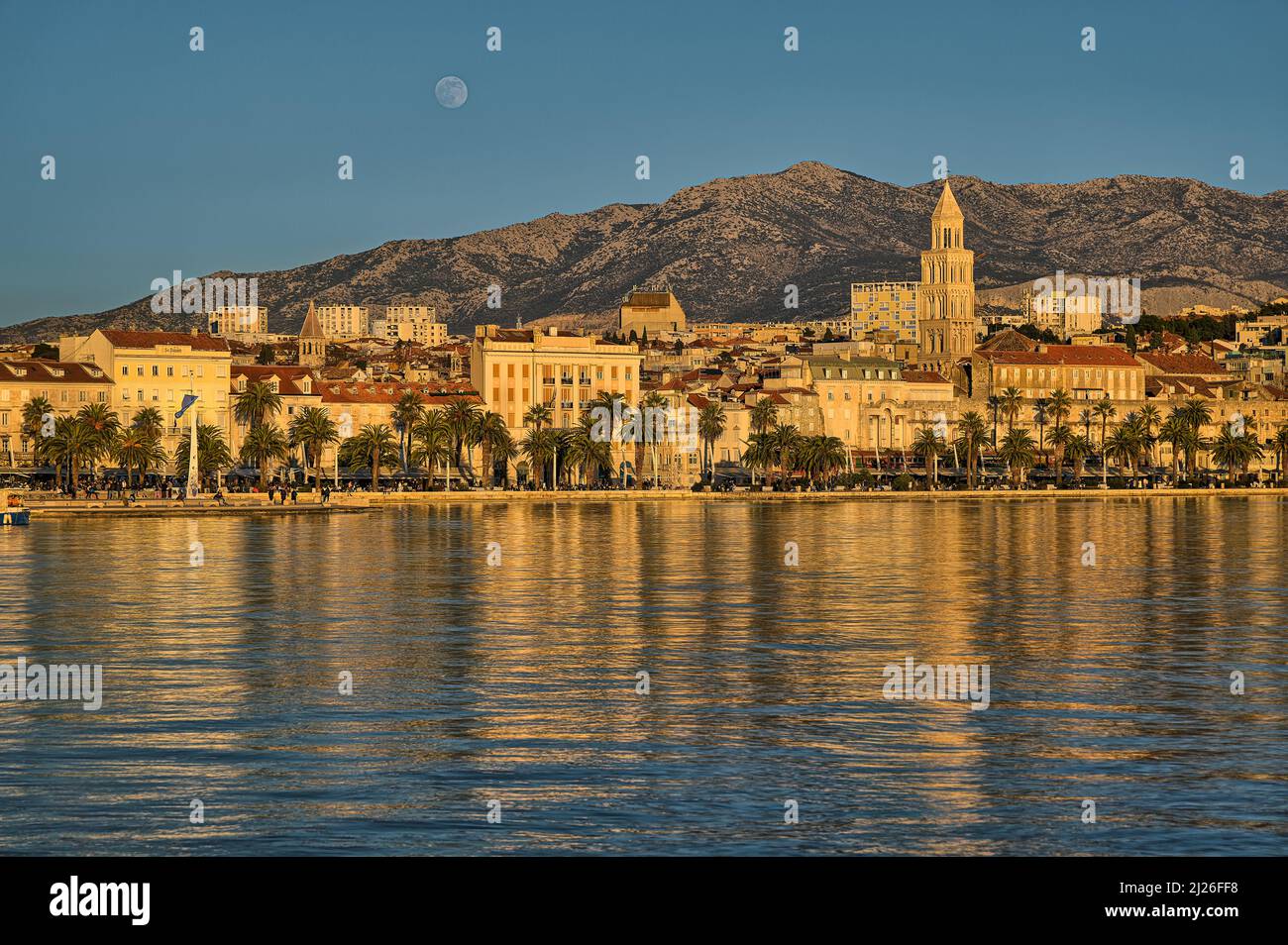 Panorama at sunset of the city Split Stock Photo